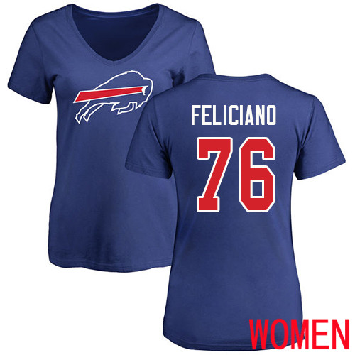 NFL Women Buffalo Bills #76 Jon Feliciano Royal Blue Name and Number Logo T Shirt